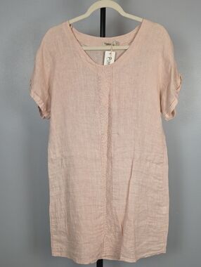 Valentina Naldi Blush Shift 100% Linen Dress, Size L/Large, NEW